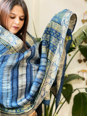 Ajrakh Handblock Printed Organza Crepe Dupatta with Banarasi Border - Masakalee