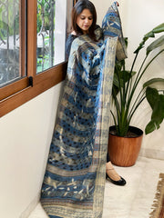 Ajrakh Handblock Printed Organza Crepe Dupatta with Banarasi Border - Masakalee