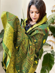 Ajrakh Handblock Printed Organza Dupatta with Banarasi Border - Masakalee