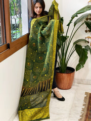 Ajrakh Handblock Printed Organza Dupatta with Banarasi Border - Masakalee