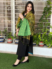 Ajrakh Handblock Printed Silk - Woollen Shawl - Masakalee