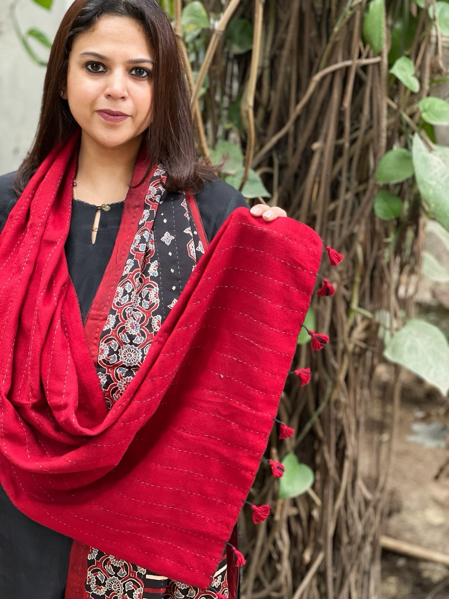 Ajrakh Handblock Printed Silk - Woollen Stole - Masakalee