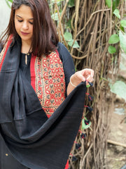 Ajrakh Handblock Printed Silk - Woollen Stole - Masakalee