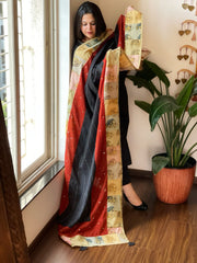 Ajrakh Patchwork Cotton Dupatta with Kantha Stitch & Mirror Work - Masakalee