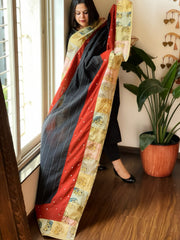 Ajrakh Patchwork Cotton Dupatta with Kantha Stitch & Mirror Work - Masakalee