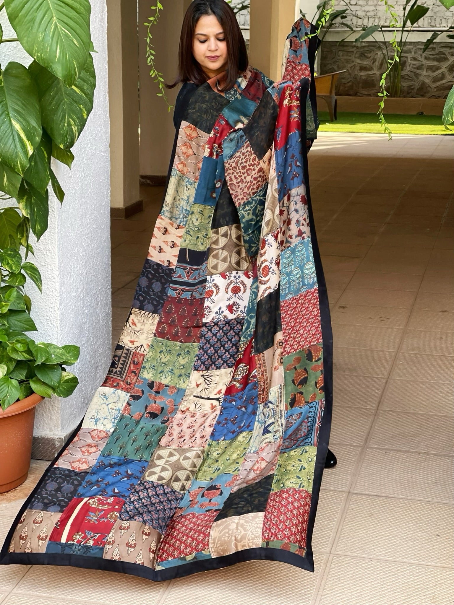 Ajrakh Patchwork Dupatta in Modal Silk - Masakalee