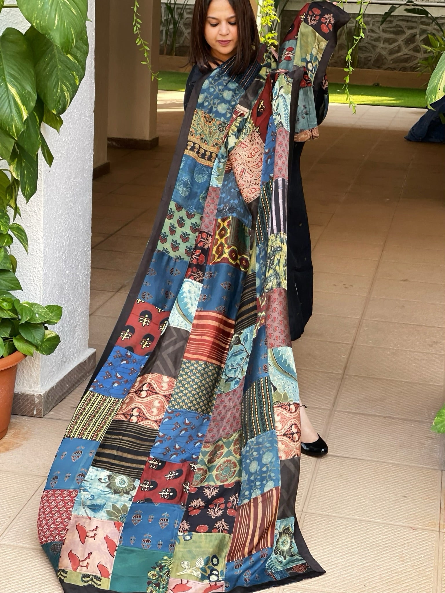Ajrakh Patchwork Dupatta in Modal Silk - Masakalee