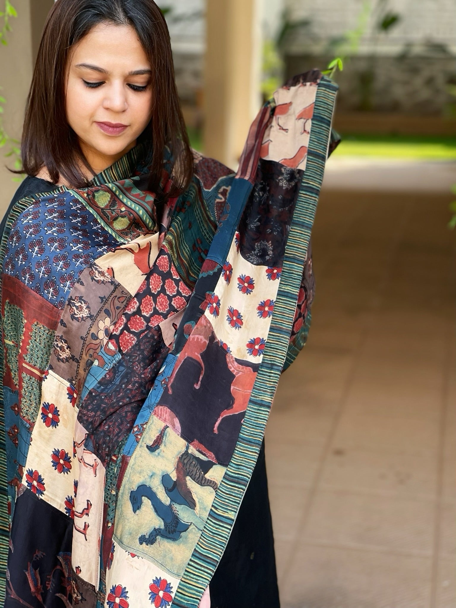 Ajrakh Patchwork Dupatta in Modal Silk - Masakalee