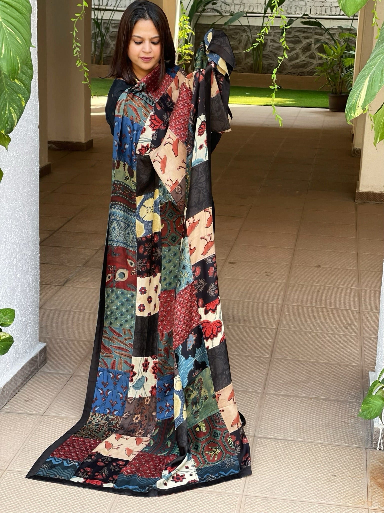 Ajrakh Patchwork Dupatta in Modal Silk - Masakalee