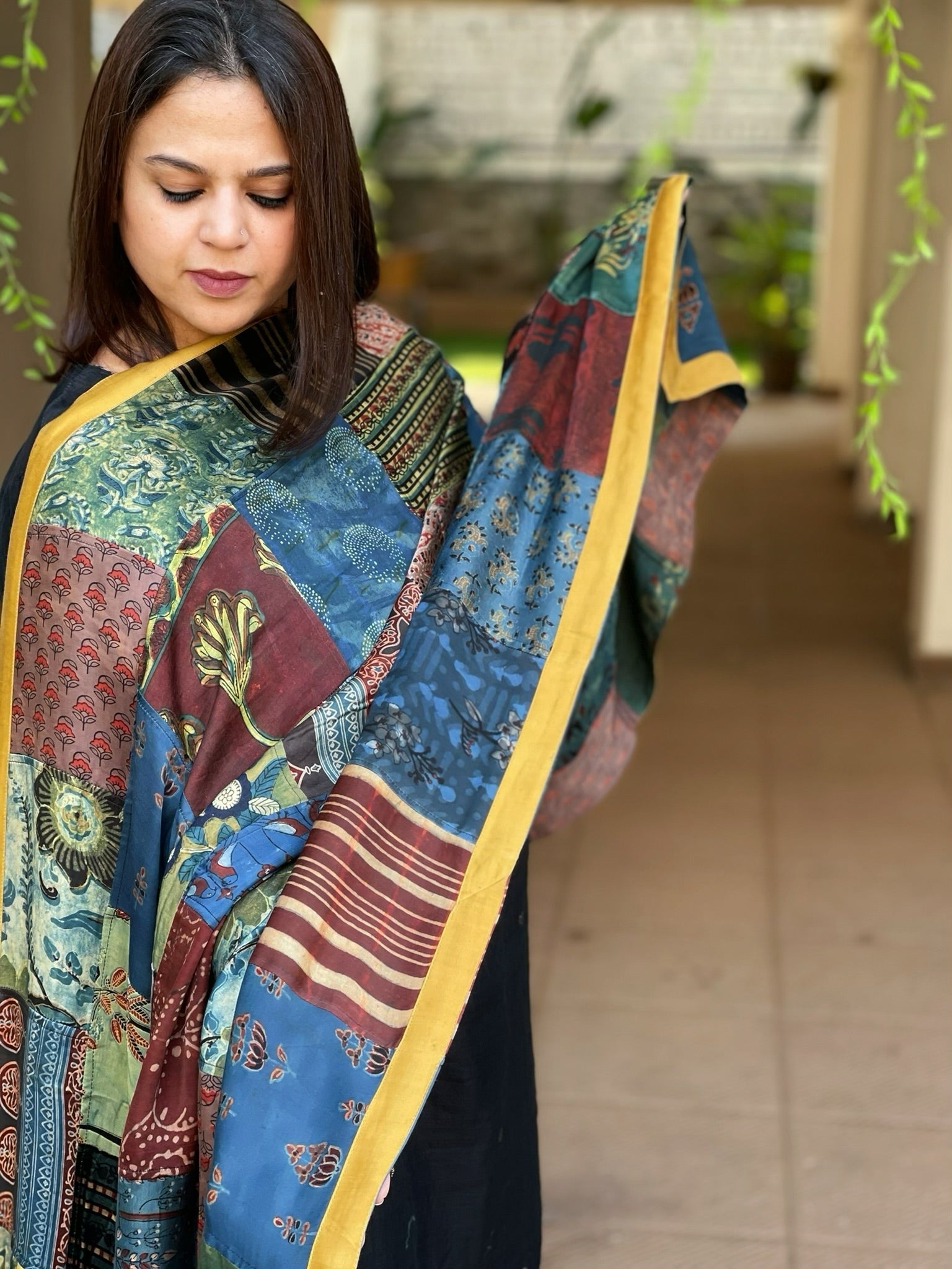 Ajrakh Patchwork Dupatta in Modal Silk - Masakalee