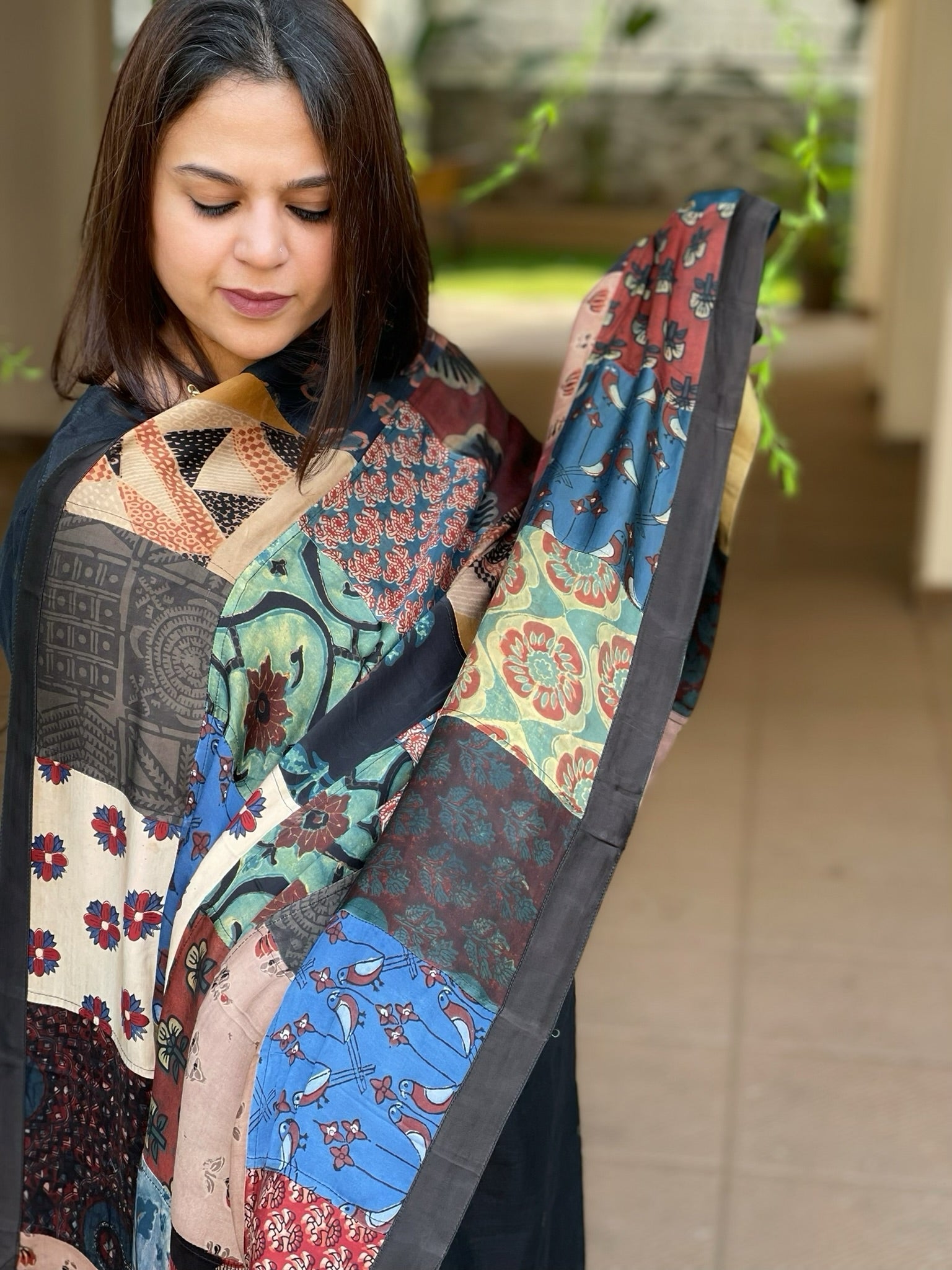 Ajrakh Patchwork Dupatta in Modal Silk - Masakalee