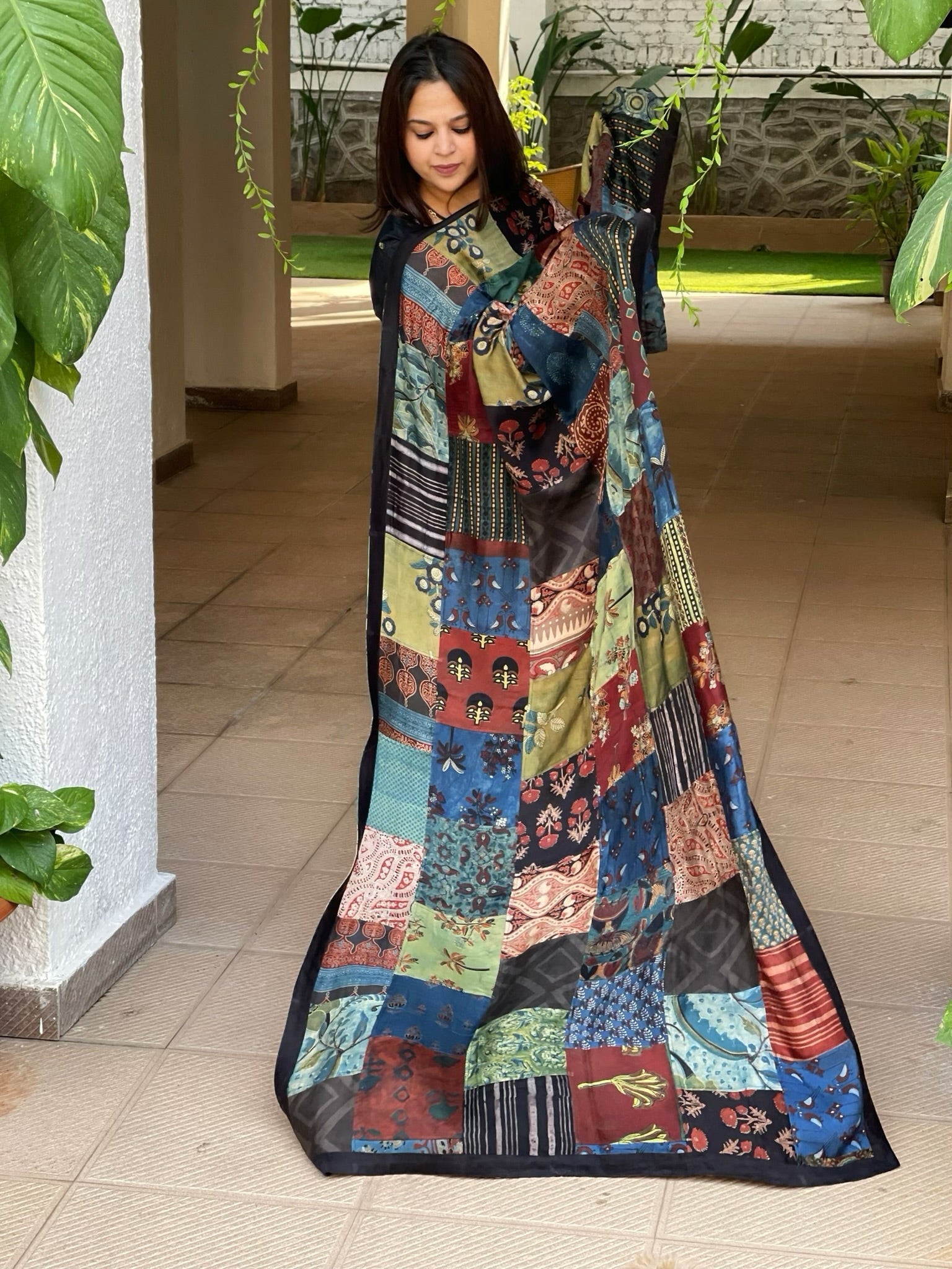 Ajrakh Patchwork Dupatta in Modal Silk - Masakalee