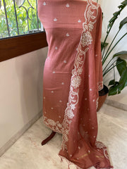 Antique Rose Applique Suit Set in Mul Chanderi - Masakalee