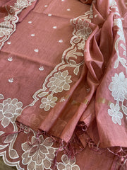 Antique Rose Applique Suit Set in Mul Chanderi - Masakalee