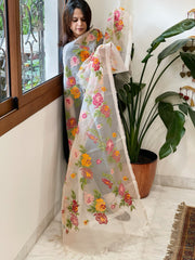 Antique Rose Organza Dupatta with cross - stitch embroidery - Masakalee
