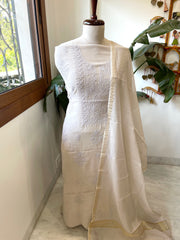 Antique Rose Suit Set with Lucknowi Handwork in Pure Mul Chanderi - Masakalee