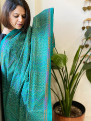 Aqua Blue Handmade Kantha Dupatta in Silk - Masakalee