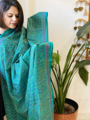 Aqua Blue Handmade Kantha Dupatta in Silk - Masakalee