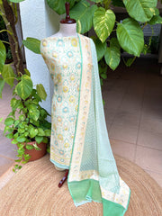 Aqua Blue Handwoven Khaddi 3 - Piece Suit Set in Pure Georgette - Masakalee