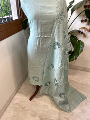 Aqua Blue Mul Chanderi Suit Set with Cut Work - Masakalee