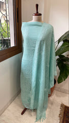 Aqua Blue Suit Set with Lucknowi Handwork in Pure Tussar Silk - Masakalee