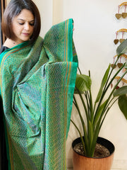 Aqua Green Handmade Kantha Dupatta in Silk - Masakalee
