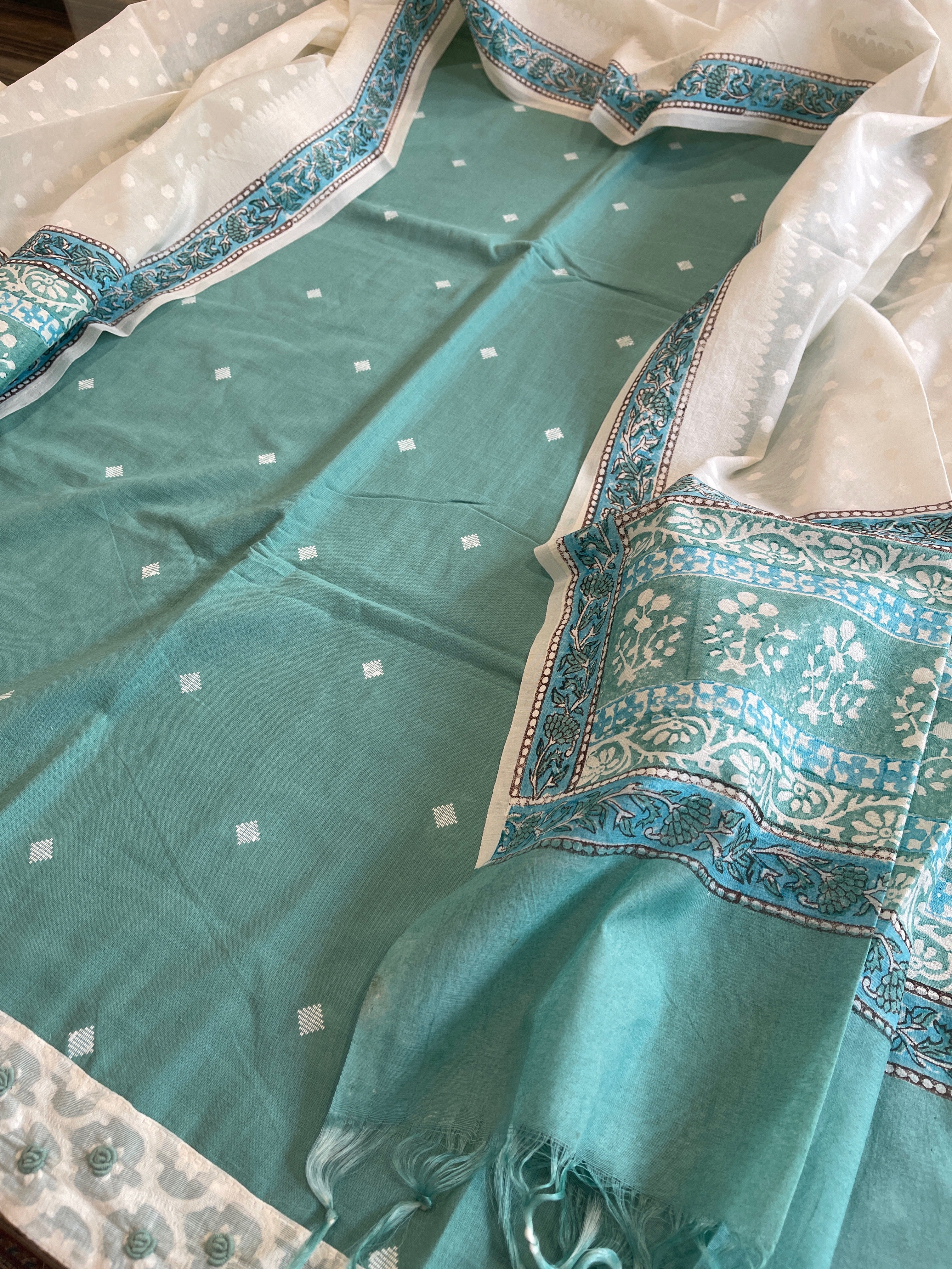 Aqua Green Handwoven Suit Sets in Pure Cotton - Masakalee