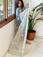 Aqua Green Organza Dupatta with Thread Embroidery - Masakalee