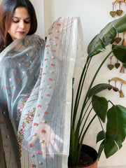 Aqua Organza Dupatta with Thread Embroidery - Masakalee