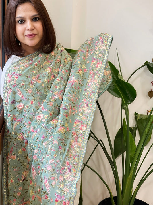 Aqua Parsi Gara Embroidery Dupatta in Georgette - Masakalee