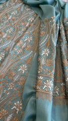 Aqua Winter Suit Set with Aari Work in Pashmina Wool - Masakalee