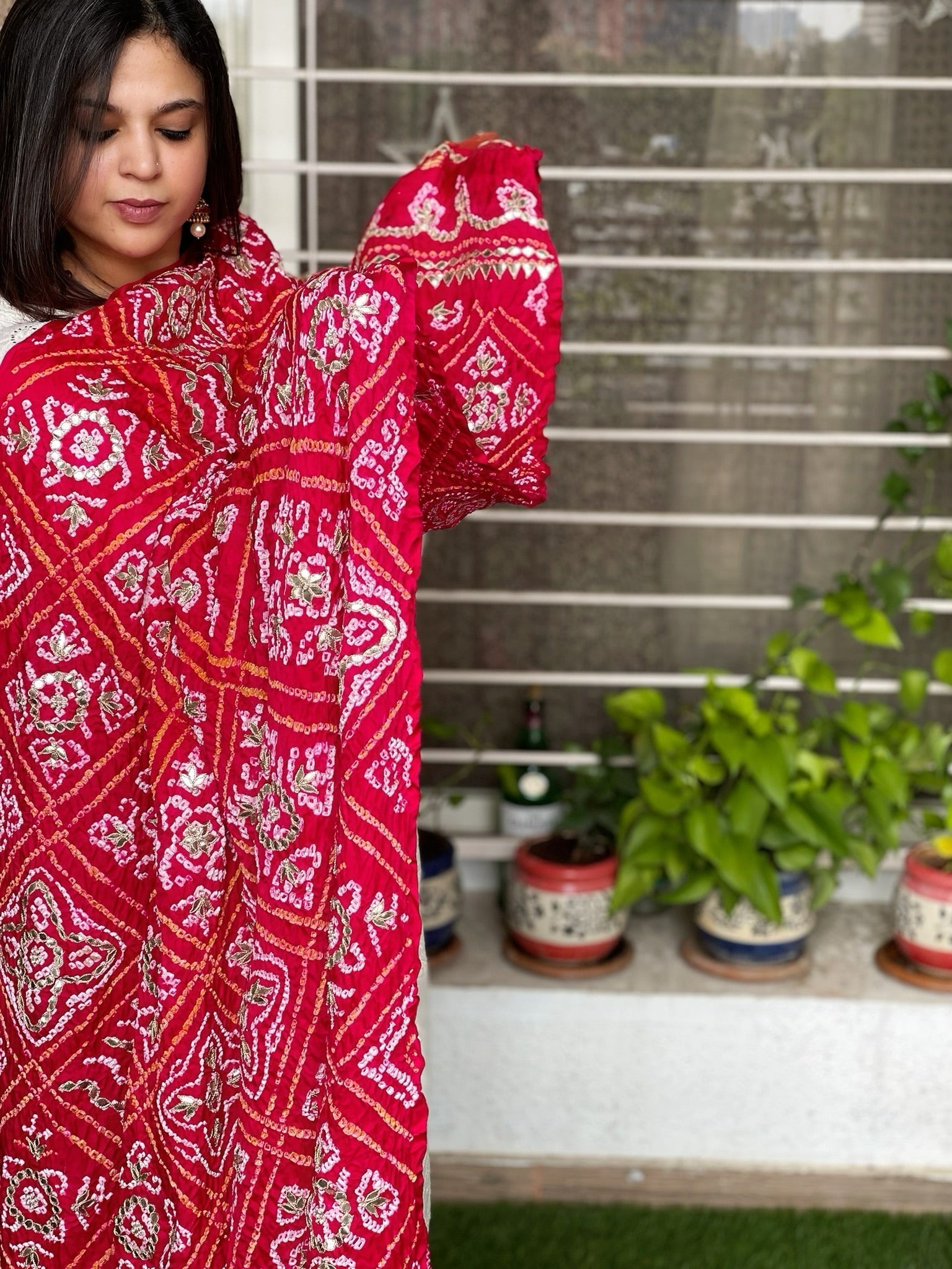 Bandhani Dupatta with Gotapatti Handwork with Zari Pallu in Pure Silk - Masakalee