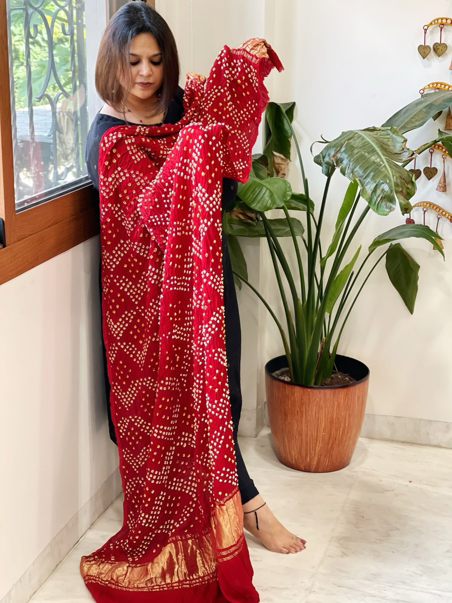 Bandhani Dupatta with Zari Pallu in Modal Silk - Masakalee