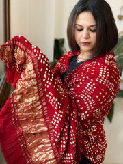Bandhani Dupatta with Zari Pallu in Modal Silk - Masakalee