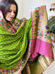 Bandhani with Woven Paithani Dupatta in Fine Blended Silk - Masakalee