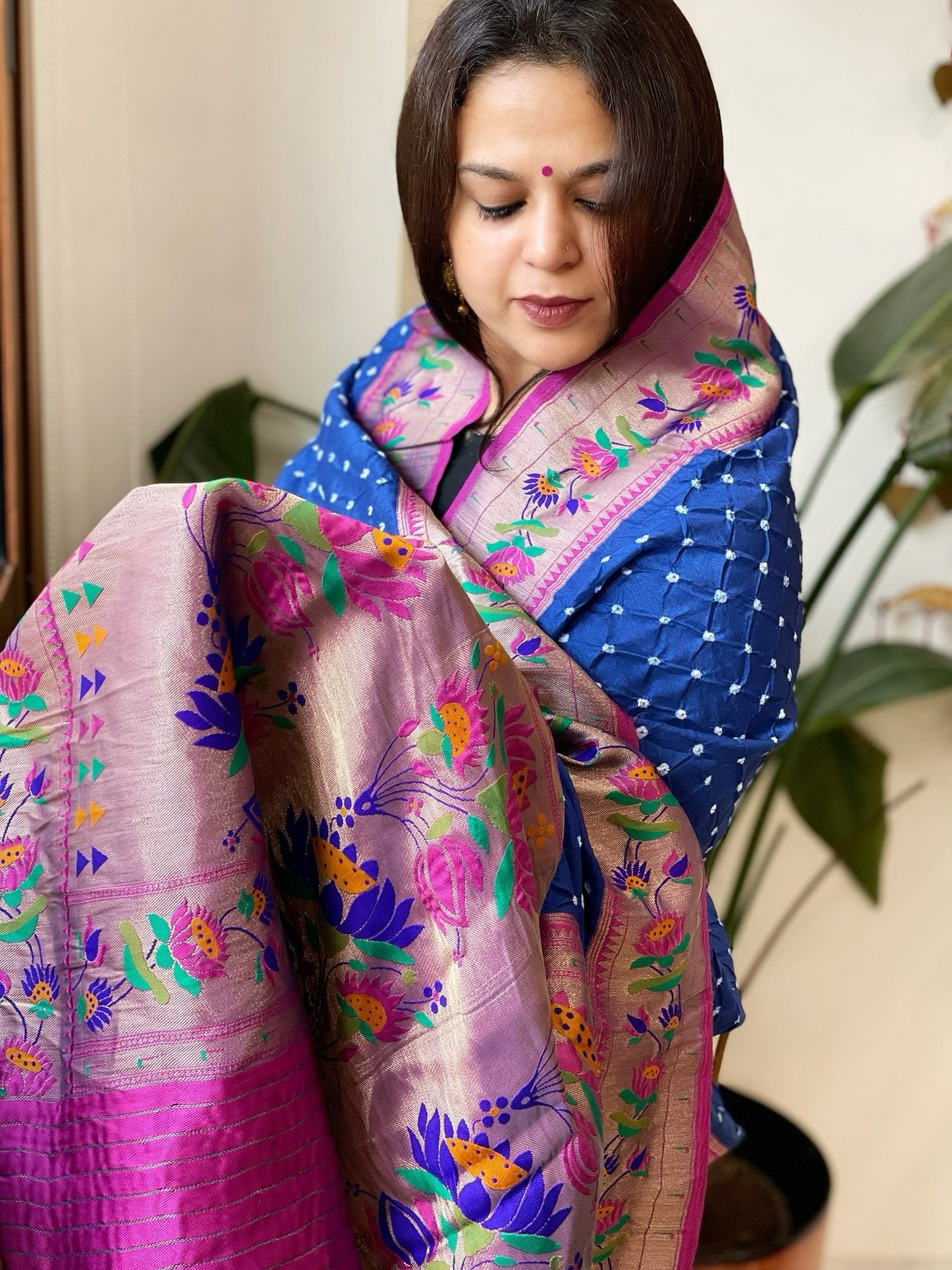 Bandhani with Woven Paithani Dupatta in Fine Blended Silk - Masakalee