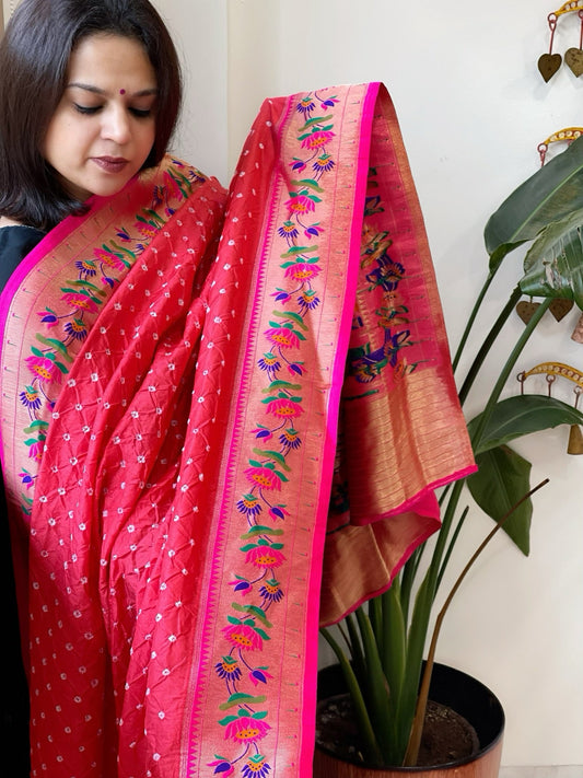 Bandhani with Woven Paithani Dupatta in Fine Blended Silk - Masakalee