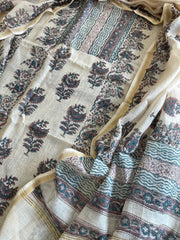 Beige Handblock Printed Suit Set in Mul Cotton - Masakalee