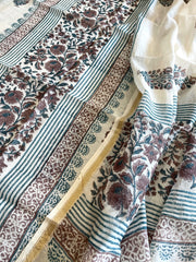 Beige Handblock Printed Suit Set in Mul Cotton - Masakalee