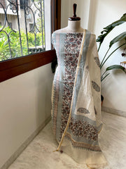 Beige Handblock Printed Suit Set in Mul Cotton - Masakalee