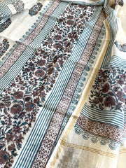 Beige Handblock Printed Suit Set in Mul Cotton - Masakalee
