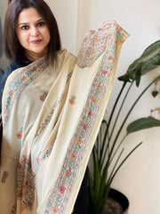 Beige Handpainted Madhubani Dupatta in Pure Cotton - Masakalee