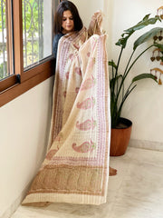 Beige Mul Cotton Handblock Printed Dupatta - Masakalee