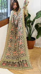 Black Chinon Dupatta with Aari Embroidery - Masakalee