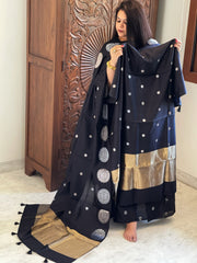 Black Designer Banarasi Suit Set in Pure Silk - Masakalee