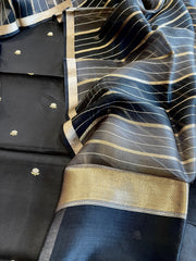 Black Designer Banarasi Suit Set in Pure Silk - Masakalee