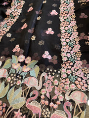 Black Dupatta Set (Kurta+Dupatta) with Thread Embroidery in Pure Organza - Masakalee