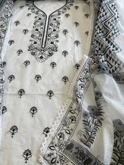 Black Handblock Printed Embroidered Suit Set in Kota Cotton - Masakalee