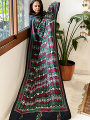 Black Handmade Kantha Dupatta in Pure Cotton - Masakalee