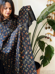 Black Handmade Kantha Dupatta in Pure Cotton - Masakalee